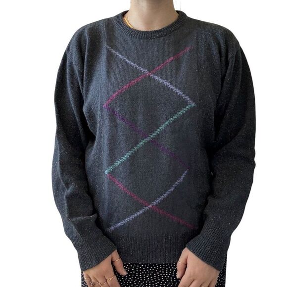 Vintage 1990s Gianfranco Ruffuni Gray Donegal Fleck Ski Argyle Sweater Sz M - Picture 1 of 8
